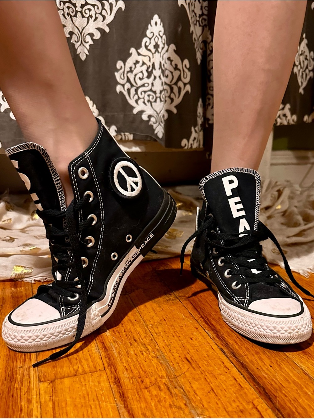 PEACE Black High-Top Canvas Sneakers with Peace Patch